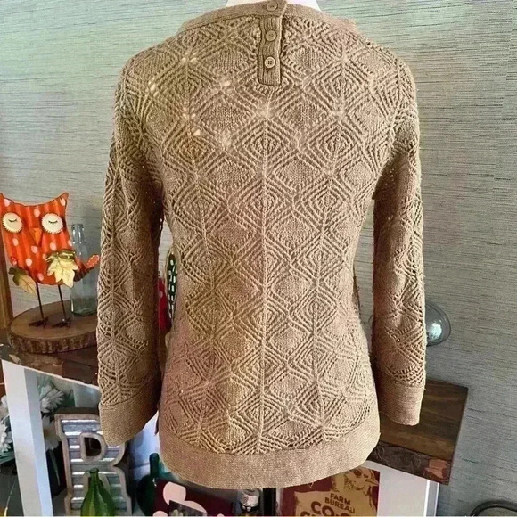 J. Crew Crochet Sweater Long Sleeve Round Neck Wool Alpaca Womens Size Large - Picture 4 of 9